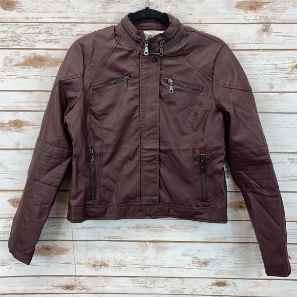 Maralyn & Me Jackets & Blazers - Maralyn & Me, Maroon, Faux Leather Jacket, Large